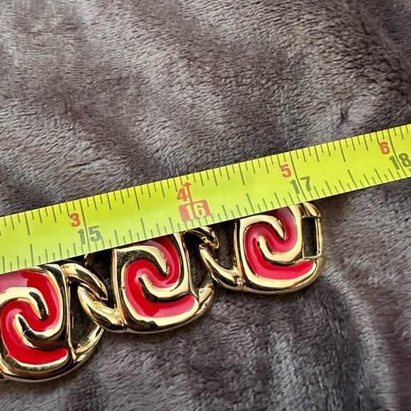 Vintage Chunky Large Statement Gold Tone Red Enamel 4125 W - Picture 6 of 8